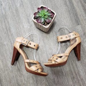 Cole Haan * Beige Perforated Ankle Strap Heels 7.5
